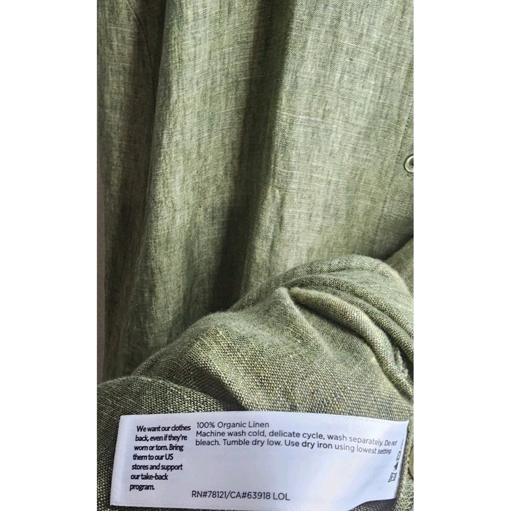 Eileen Fisher Shirt Dress 2X Womens 100% Organic Linen Button Down Green Resort - Picture 6 of 8